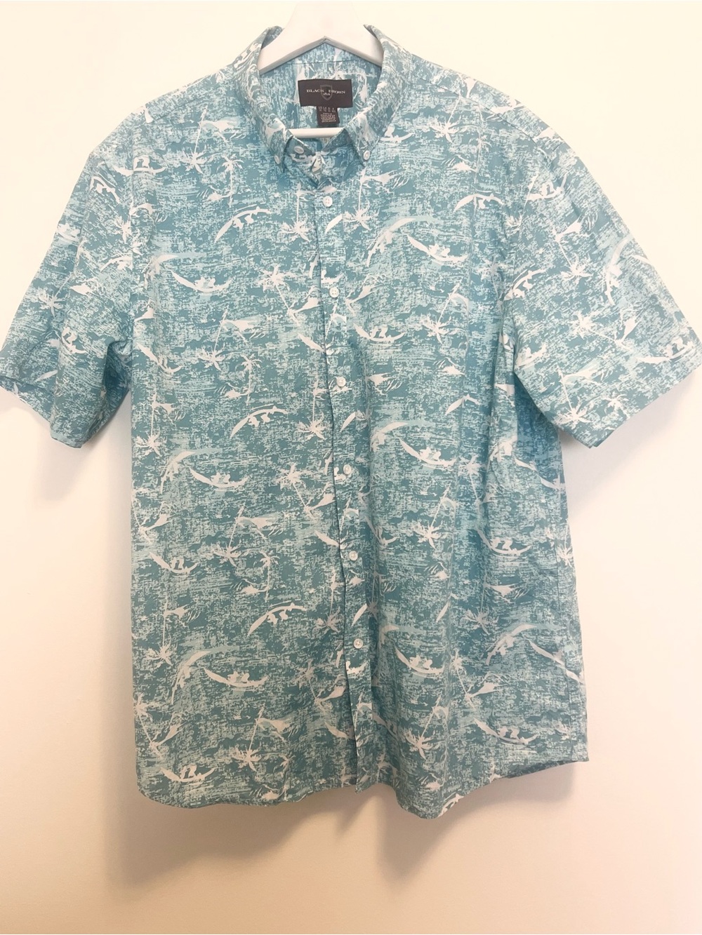 Black Brown 1826 Teal and White Short Sleeve Printed Button-Down | 100% Cotton